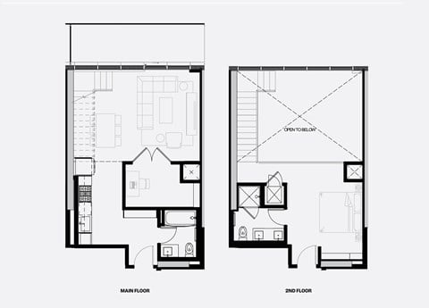 Floor plan for 1 bed, 2 baths, 948 sqft